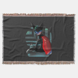 Cyberpunk Ninja Black Cat Throw Blanket
