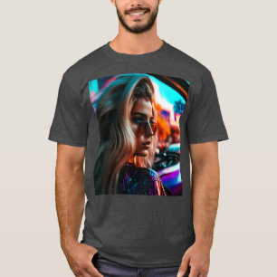Cyberpunk Outrun Female Woman Futuristic AI Genera T-Shirt