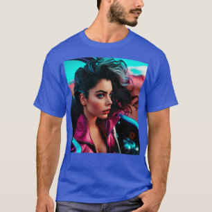 Cyberpunk Outrun Female Woman Futuristic AI Genera T-Shirt