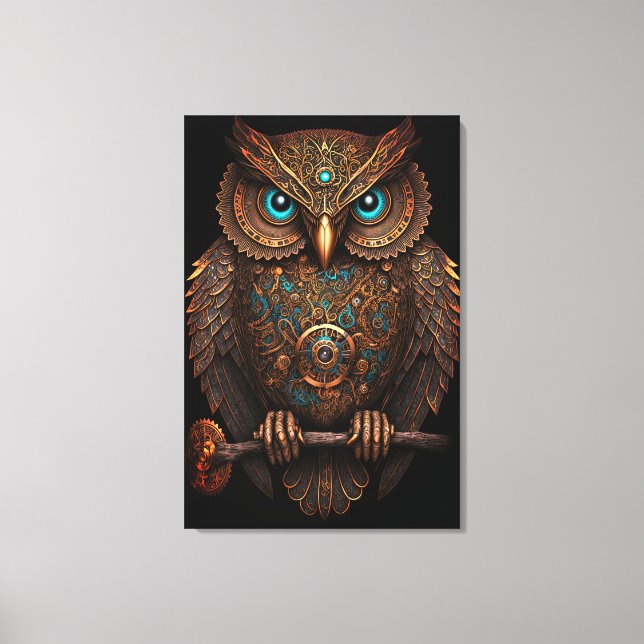 Cyberpunk Owl Steampunk Metal Bird Fantasy Canvas Print (Front)