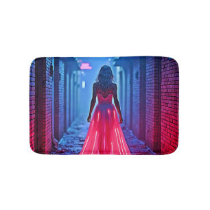 Cyberpunk Pink Light Dress Alleyway Mystery Art Bath Mat
