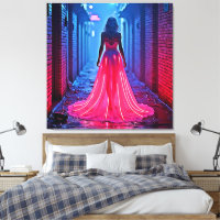 Cyberpunk Pink Light Dress Alleyway Mystery Art