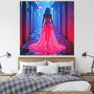 Cyberpunk Pink Light Dress Alleyway Mystery Art Canvas Print