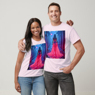 Cyberpunk Pink Light Dress Alleyway Mystery Art T-Shirt