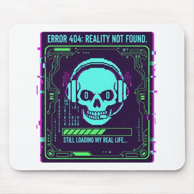 ​Cyberpunk Pixel Skull Gaming Mouse Pad - Error 40 (Front)