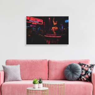 Cyberpunk Pole Dance - Neon Dancer Painting Canvas Print
