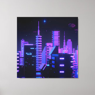 Cyberpunk purple city AI art canvas