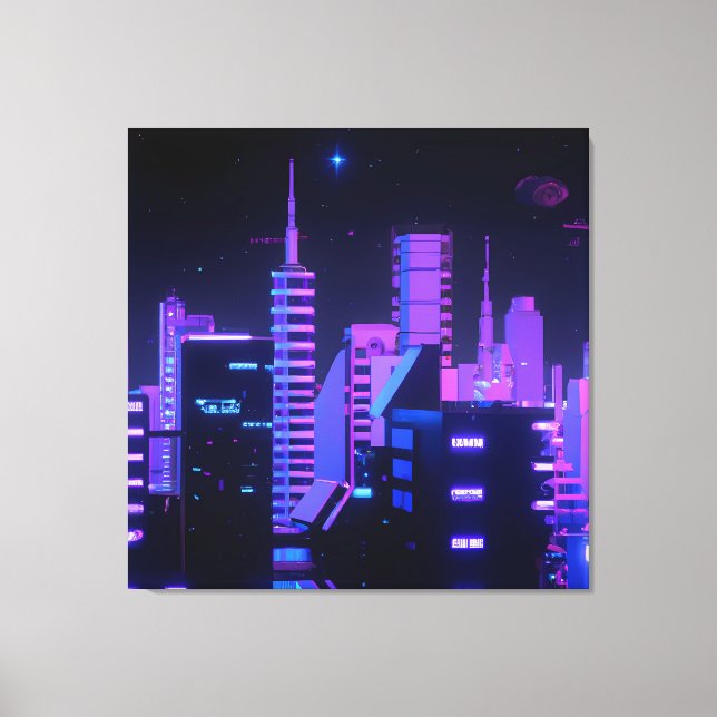 Cyberpunk purple city AI art canvas Print (Front)