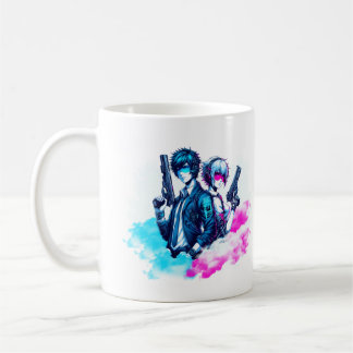 Cyberpunk Rebels – Neon Duo with Blasters mug