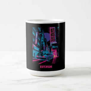 Cyberpunk Retro Neon City & Sports Car Graphic Coffee Mug