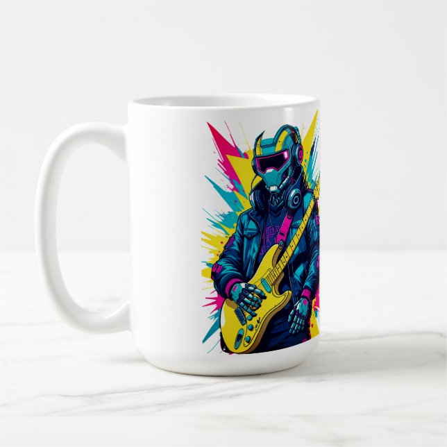 Cyberpunk Robot Guitarist Synthwave Art Mug (Gauche)