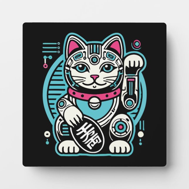 Cyberpunk Robot Maneki Neko Lucky Cat, Money Plaque (Front)