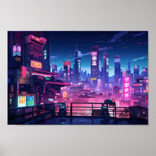 Cyberpunk Rooftop Tokyo Poster
