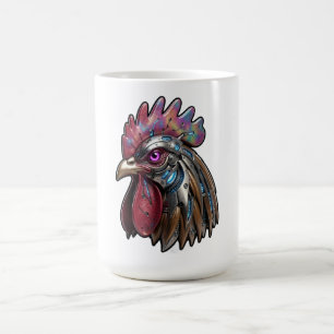 Cyberpunk Rooster Iridescent Mechanical Art  Coffee Mug
