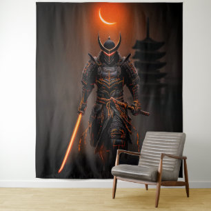 Cyberpunk Samurai Futuristic Warrior Tapestry
