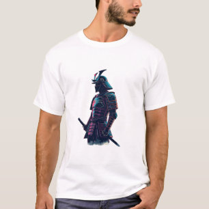Cyberpunk Samurai Robot Overlooking Neon-Lit Futur T-Shirt