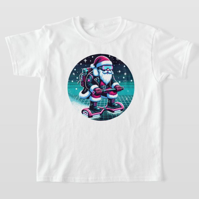 Cyberpunk Santa Claus - 8-Bit Pixel Art Makeover T-Shirt (Laydown)