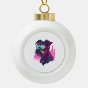 Cyberpunk Schnauzer � Futuristic Neon Dog Ceramic Ball Christmas Ornament