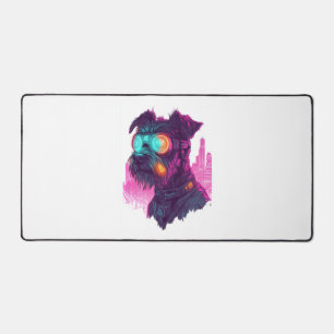 Cyberpunk Schnauzer – Futuristic Neon Dog Desk Mat