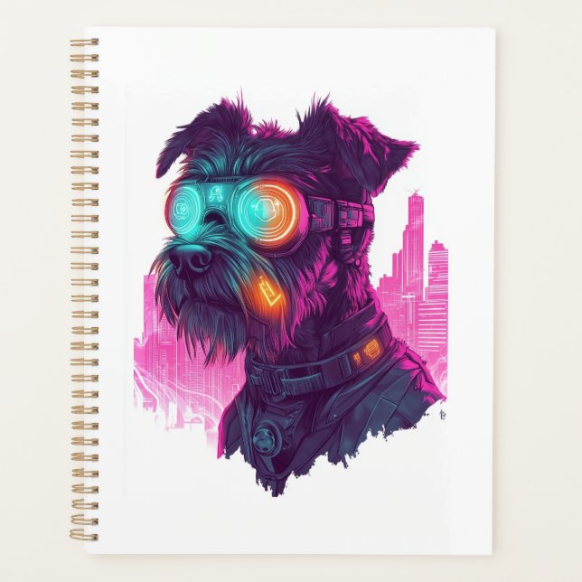 Cyberpunk Schnauzer � Futuristic Neon Dog Planner (Front)