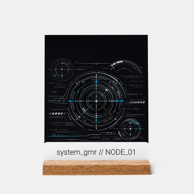 Cyberpunk Sci Fi Radar HUD Tech Acrylic Desk Plate Sign (Front)