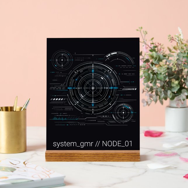 Cyberpunk Sci Fi Radar HUD Tech Acrylic Desk Plate Sign (Wedding)