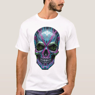 Cyberpunk Skeleton T-Shirt – Futuristic Neon Skull