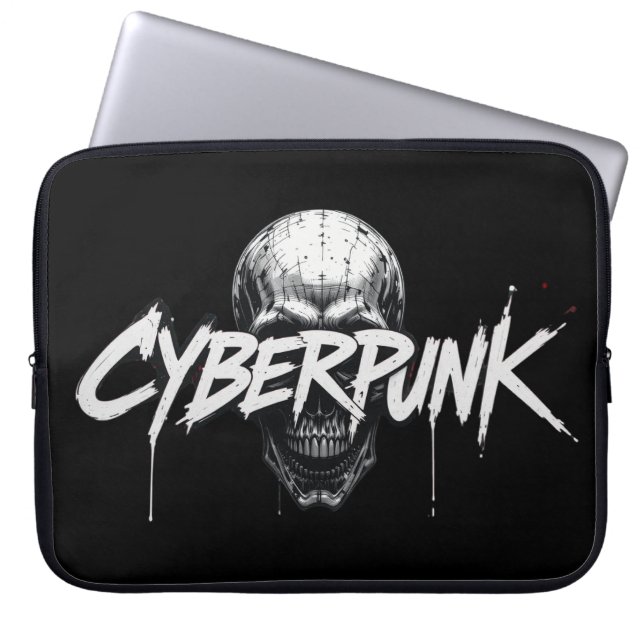 Cyberpunk Skull Graffiti Neoprene Laptop Sleeve (Front)