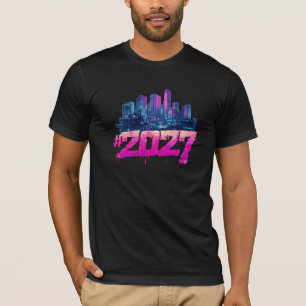 Cyberpunk Skyline 2027 Neon Graffiti T-Shirt