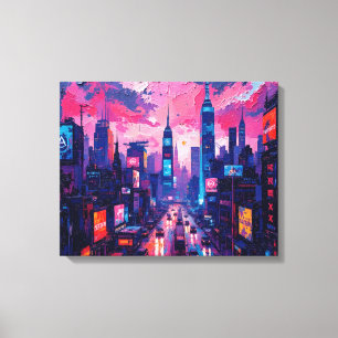 Cyberpunk Skyline Canvas Wall Art   Futuristic 