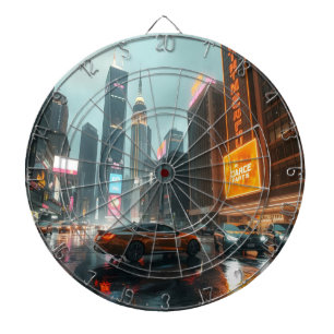 Cyberpunk Skyscrapper City Cars Dartboard