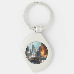 Cyberpunk Skyscrapper City Cars Keychain