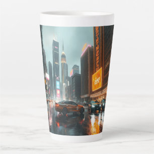 Cyberpunk Skyscrapper City Cars Latte Mug