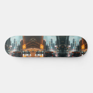 Cyberpunk Skyscrapper City Cars Skateboard