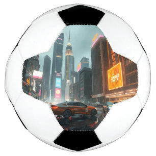 Cyberpunk Skyscrapper City Cars Soccer Ball
