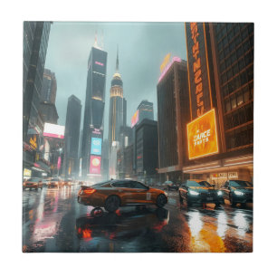 Cyberpunk Skyscrapper City Cars Tile