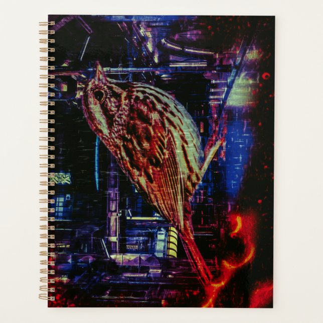 Cyberpunk Sparrow in Neon Cityscape (Devant)