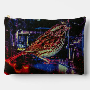 Cyberpunk Sparrow in Neon Cityscape Accessory Pouch