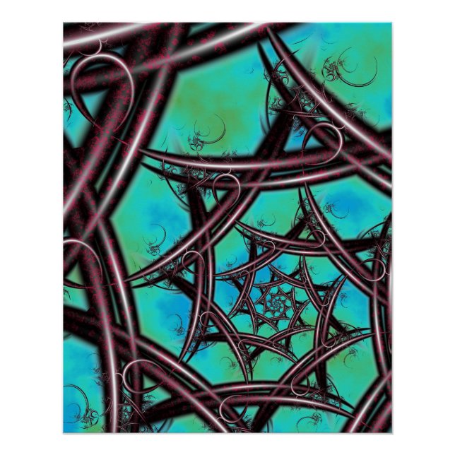 Cyberpunk Star Spiral Fractal Poster (Front)