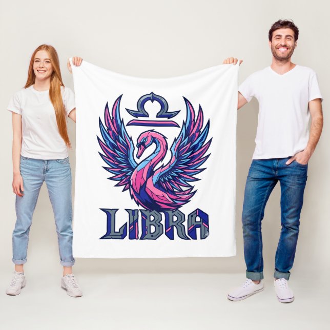 Cyberpunk Synthwave Libra Zodiac Mascot Swan Fleece Blanket (In Situ)