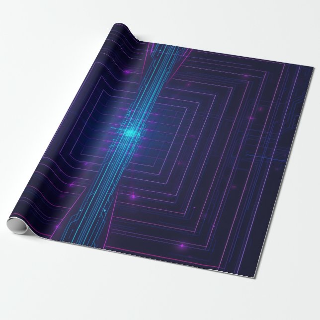 Cyberpunk System Access Personalized Neon Wrapping Paper (Unrolled)