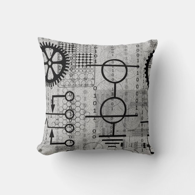 Cyberpunk Tech Gear Electronic Themed Throw Pillow (Front)