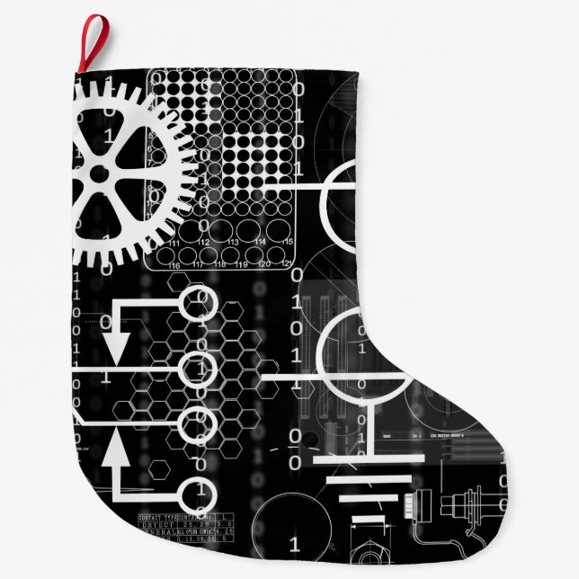 Cyberpunk Tech Geek Gear Electronic Engineer Math Large Christmas Stocking (Front)