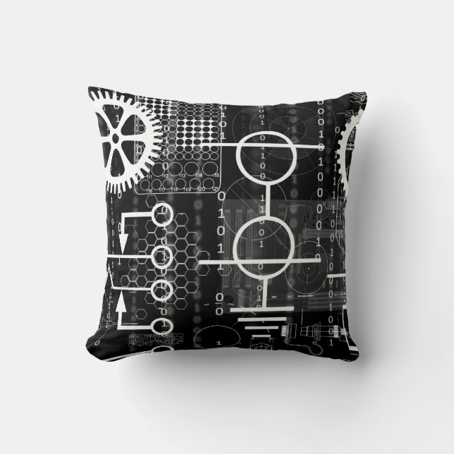 Cyberpunk Tech Geek Gear Electronic Engineer Math Throw Pillow (Front)