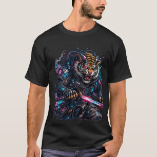 Cyberpunk Tiger Samurai Futuristic Katana Tee