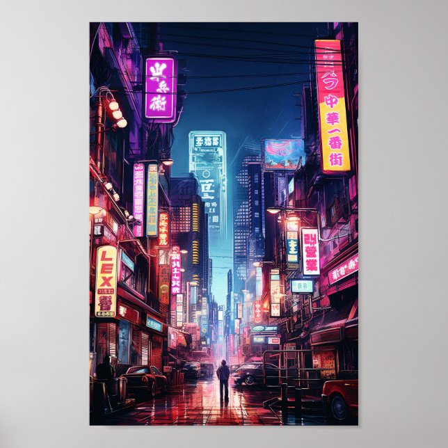 Cyberpunk Tokyo Street Neon Light  Poster (Front)