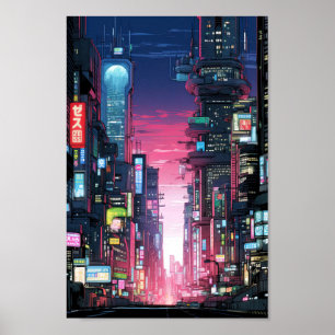 Cyberpunk Tokyo Street Neon  Poster