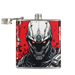 Cyberpunk Warrior Graffiti Flask – Red, Black