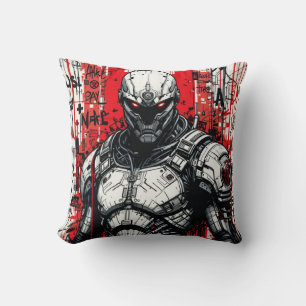 Cyberpunk Warrior Graffiti Throw Pillow 