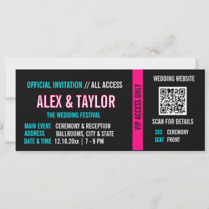 Cyberpunk Wedding Invitation Ticket Neon VIP